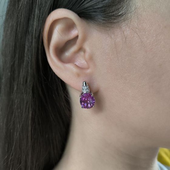 Серебряные серьги с александритом 11.793ct, фианитами
