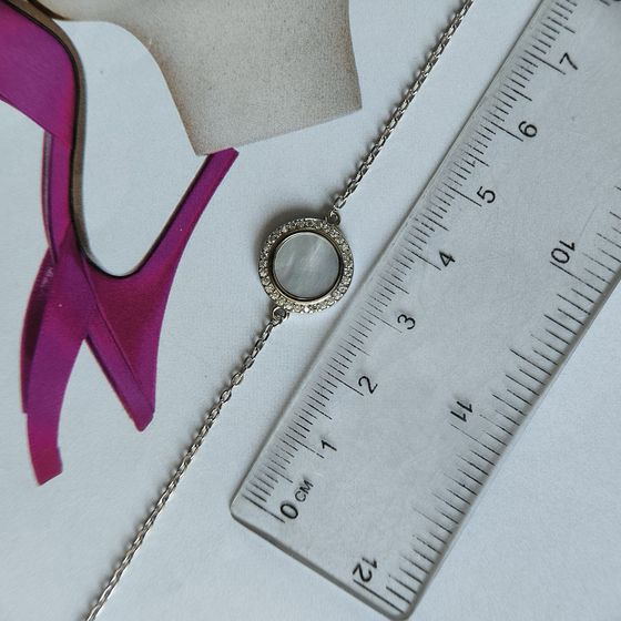 Серебряный браслет с перламутром, фианитами