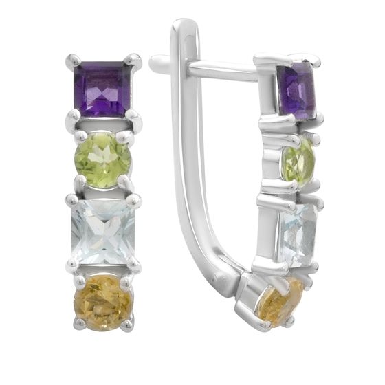 Серебряные серьги с аметистом, топазом, цитрином, хризолітом