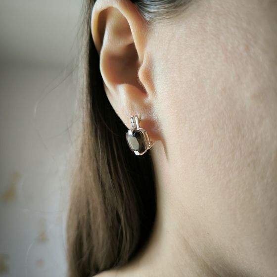 Серебряные серьги с раухтопазом (дымчатым кварцем), фианитами