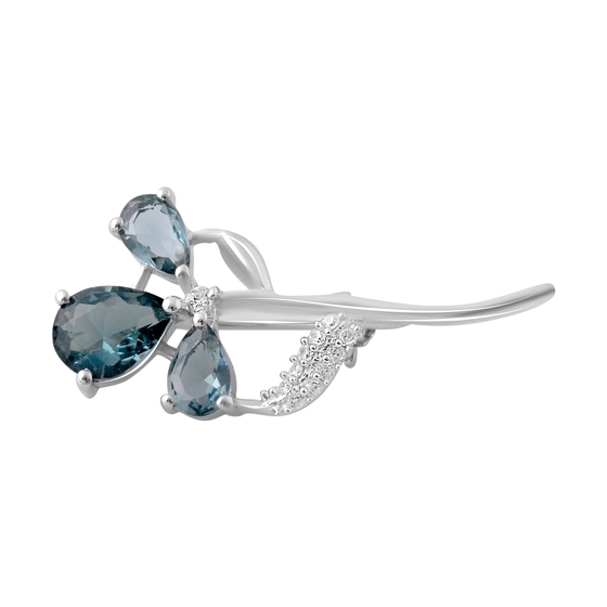 Серебряная брошка с топазом Лондон Блю 1.79ct