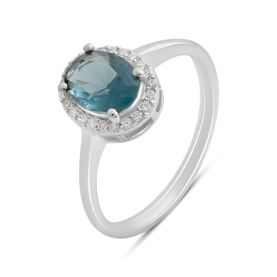 Серебряное кольцо с топазом Лондон Блю 1.031ct, фианитами