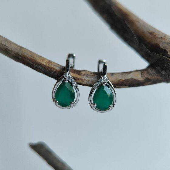 Серебряные серьги с агатом 2.235ct, фианитами