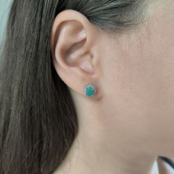 Серебряные серьги с изумрудом, фианитами