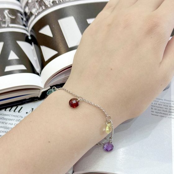 Серебряный браслет с аметистом 9.381ct, гранатом, зеленим кварцем, топазом Лондон Блю, топазом