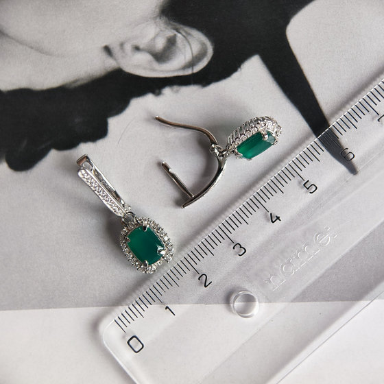 Серебряные серьги с агатом 3.132ct, фианитами