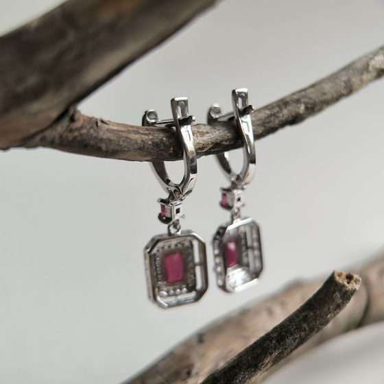Серебряные серьги с рубином 1.717ct