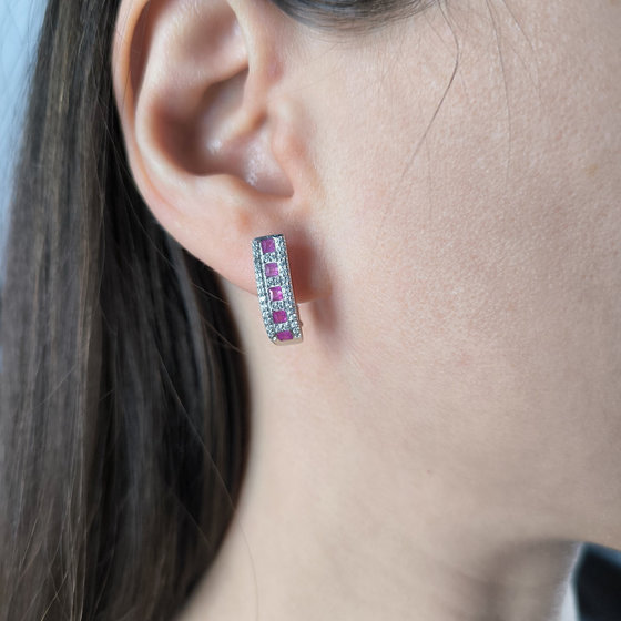 Серебряные серьги с рубином 1.455ct, фианитами