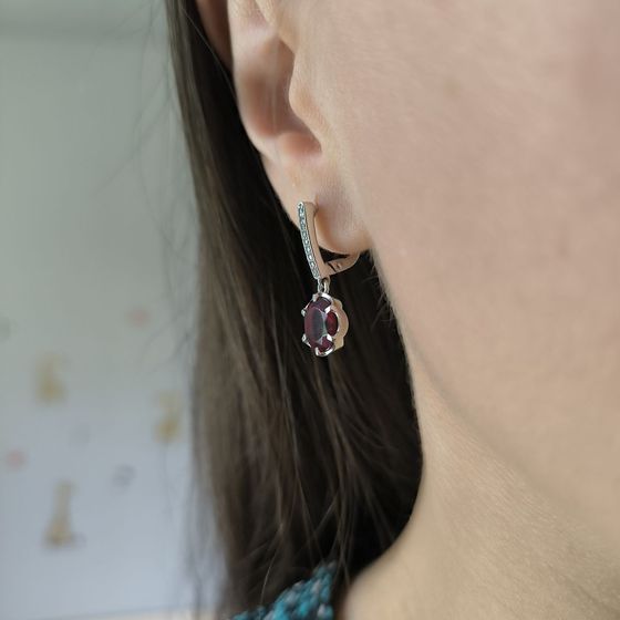 Серебряные серьги с гранатом nano 3.92ct, фианитами