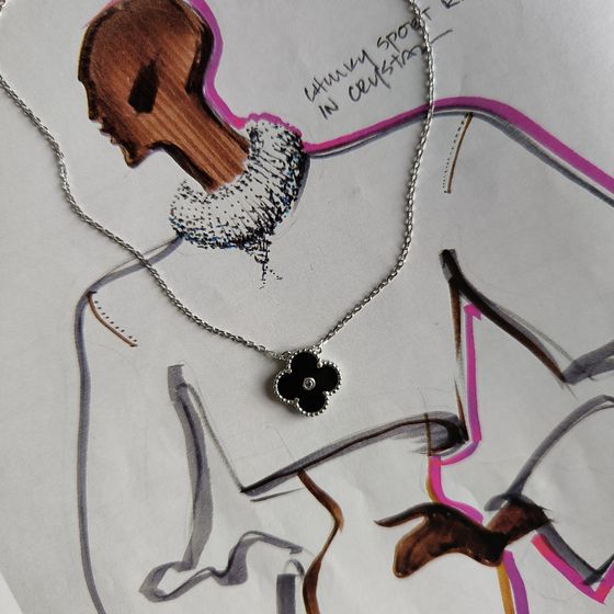 Серебряное колье с ониксом, фианитами