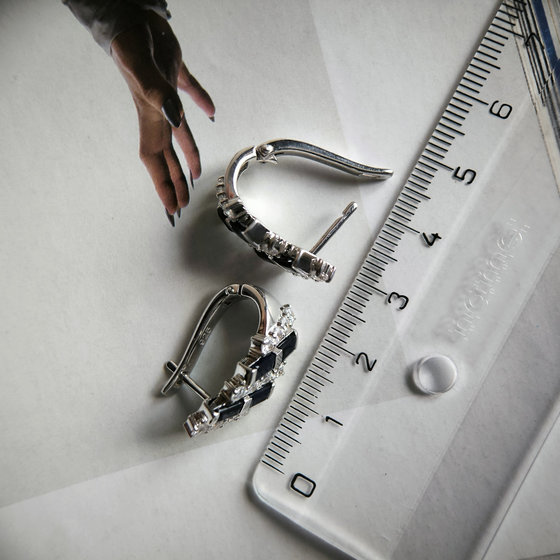 Серебряные серьги с сапфиром 6.05ct, фианитами