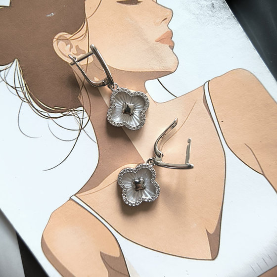 Серебряные серьги с перламутром, фианитами