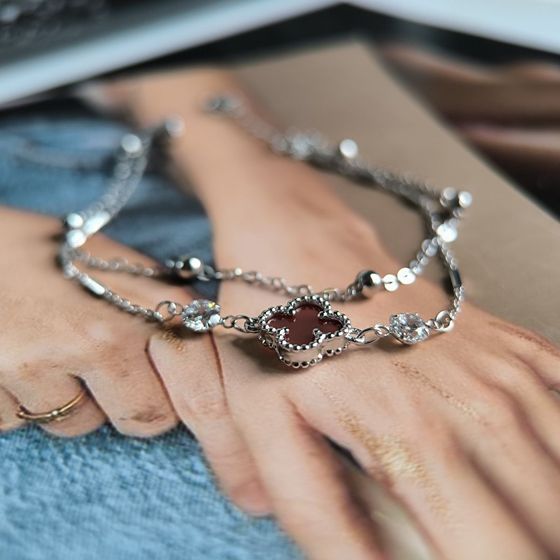 Серебряный браслет с агатом, фианитами