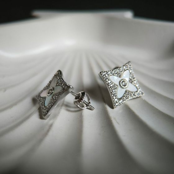 Серебряные серьги с фианитами, перламутром