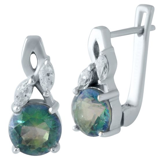 Серебряные серьги с мистик топазом 4.513ct, фианитами