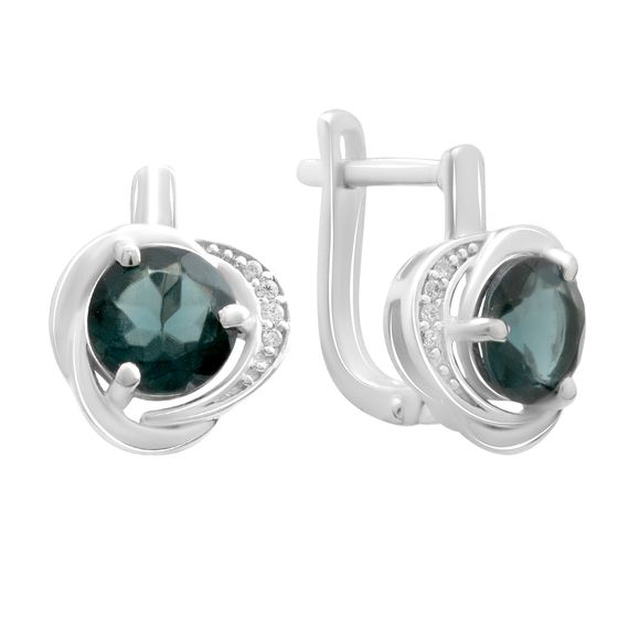 Серебряные серьги с топазом Лондон Блю 2.33ct, фианитами
