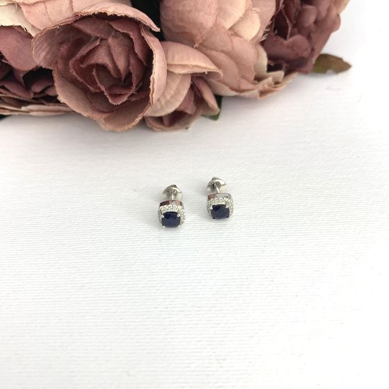 Серебряные серьги с сапфиром 1.684ct, фианитами