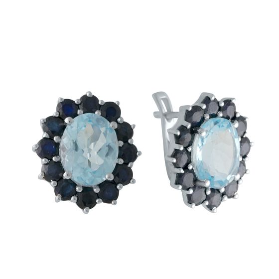Серебряные серьги с сапфиром 9.813ct, топазом