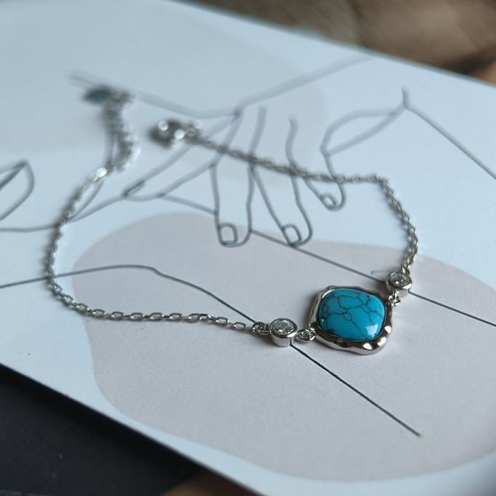 Серебряный браслет с бирюзой, фианитами Серебряный браслет с бирюзой, фианитами