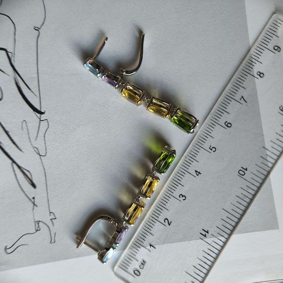 Серебряные серьги с аметистом, хризолітом, топазом, цитрином