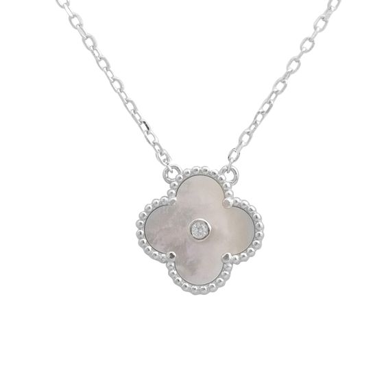 Серебряное колье с перламутром, фианитами