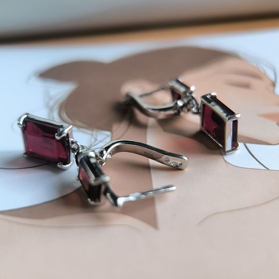 Серебряные серьги с гранатом, гранатом nano