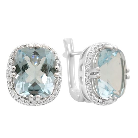 Серебряные серьги с топазом 12.432ct, фианитами