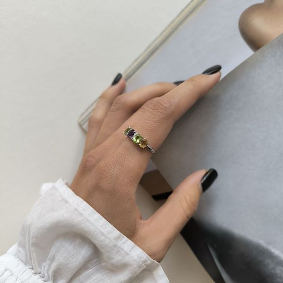 Серебряное кольцо с аметистом 1.955ct, цитрином, хризолітом