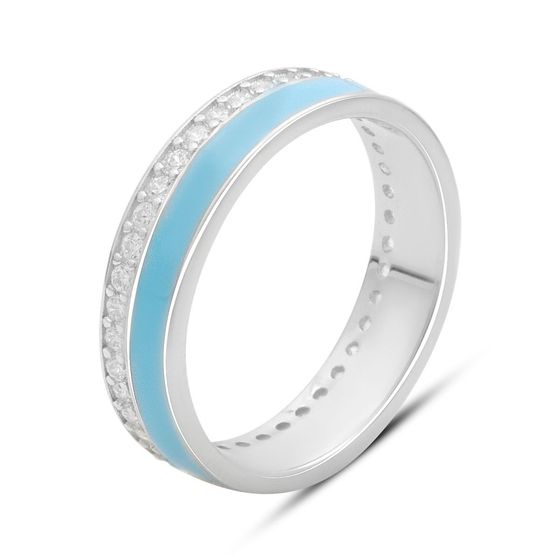 Серебряное кольцо с фианитами, емаллю