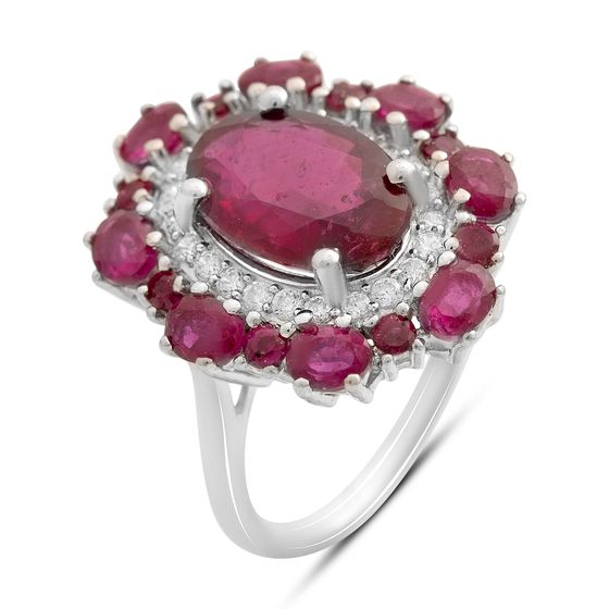 Серебряное кольцо с рубином, фианитами