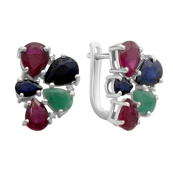 Серебряные серьги с сапфиром 4.05ct, изумрудом, рубином