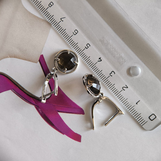 Серебряные серьги с раухтопазом (дымчатым кварцем) 6.525ct