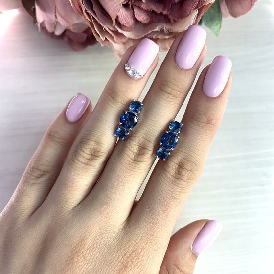 Серебряные серьги с топазом Лондон Блю 3.767ct