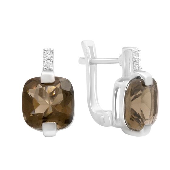 Серебряные серьги с раухтопазом (димчатым кварцем) 5.613ct, фианитами