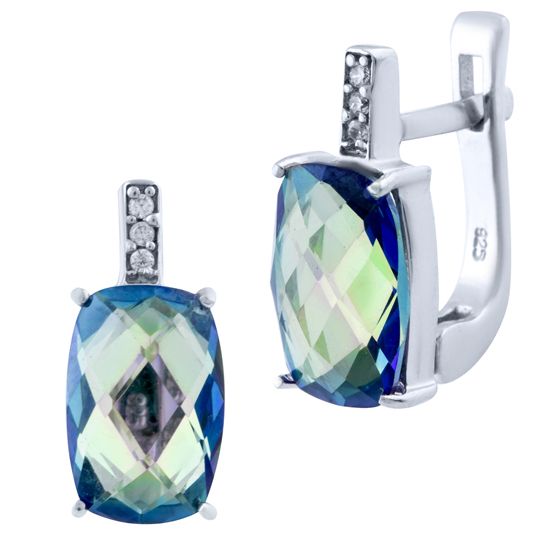 Серебряные серьги с мистик топазом 4.428ct, фианитами