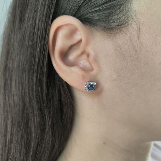 Серебряные серьги с сапфиром 0.985ct, фианитами