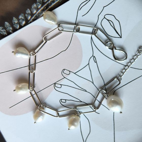 Серебряный браслет с жемчугом барочным