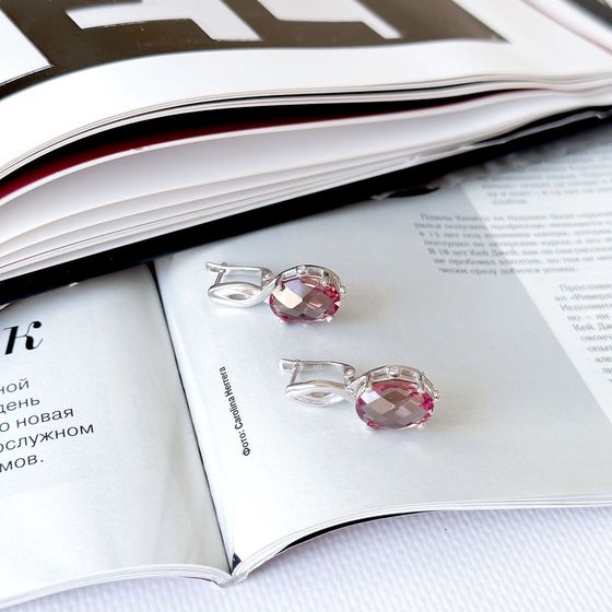 Серебряные серьги с султанитом 3.838ct, фианитами