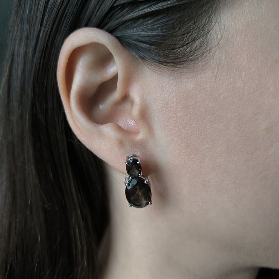 Серебряные серьги с раухтопазом (дымчатым кварцем) 12.581ct, фианитами