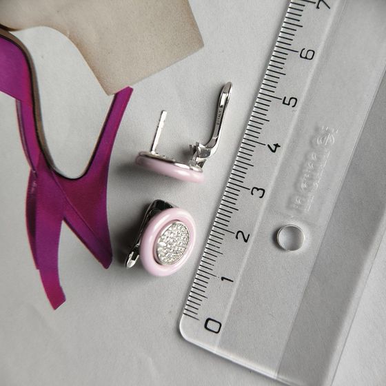 Серебряные серьги с керамикой, фианитами