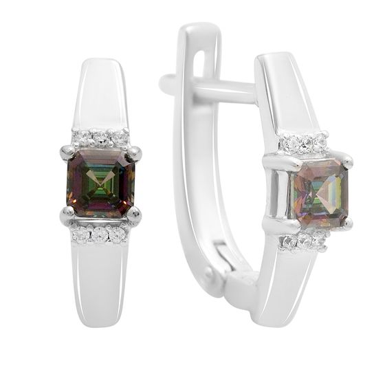 Серебряные серьги с мистик топазом 1.291ct, фианитами