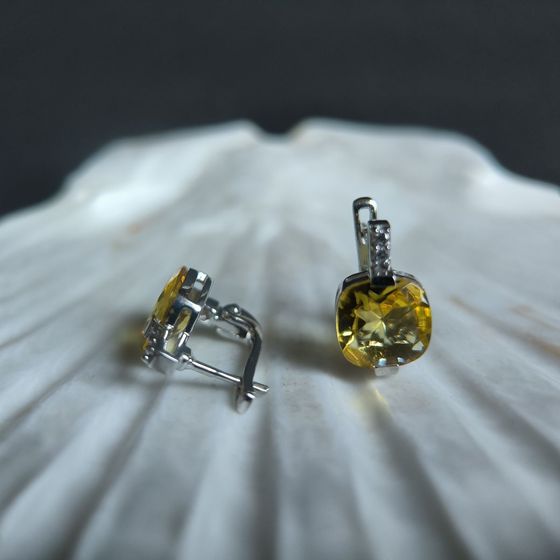 Серебряные серьги с цитрином nano 5.42ct, фианитами