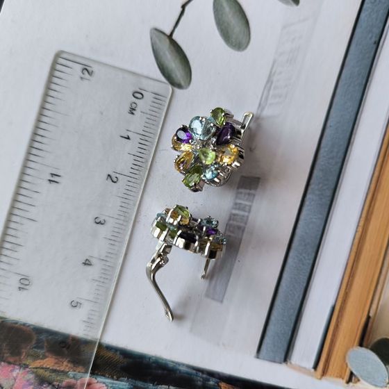 Серебряные серьги с аметистом 8.24ct, цитрином, хризолітом, топазом
