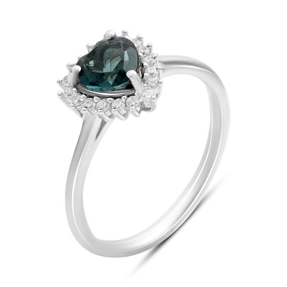 Серебряное кольцо с топазом Лондон Блю 0.945ct, фианитами