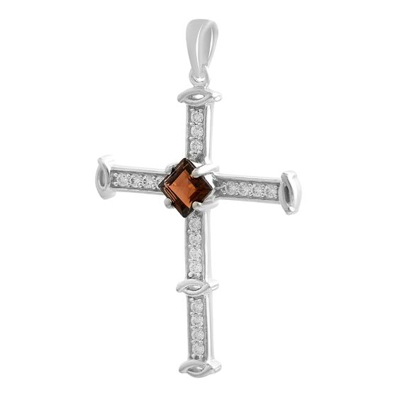 Серебряный крестик с гранатом 1.37ct, фианитами
