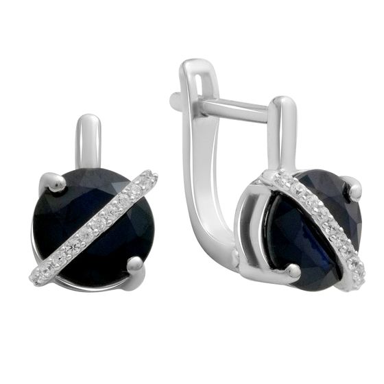 Серебряные серьги с сапфиром 5.581ct, фианитами