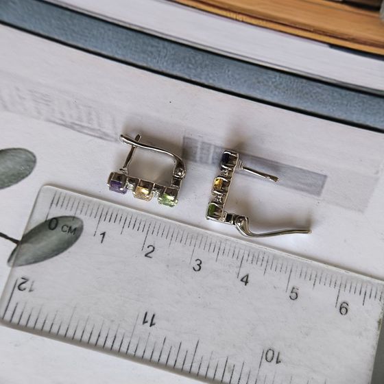 Серебряные серьги с аметистом 2.352ct, цитрином, хризолітом