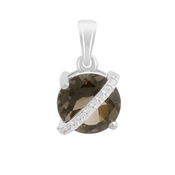 Серебряная подвеска с раухтопазом (дымчатым кварцем) 1.862ct, фианитами