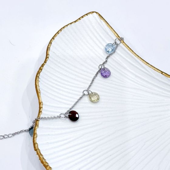 Серебряный браслет с аметистом 9.381ct, гранатом, зеленим кварцем, топазом Лондон Блю, топазом