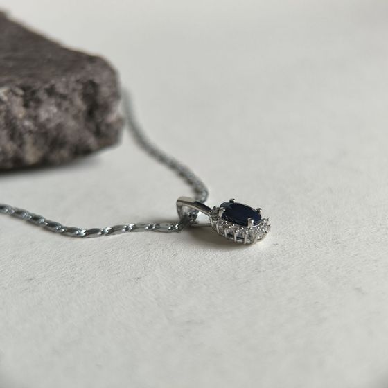Серебряная подвеска с сапфиром 1.098ct, фианитами